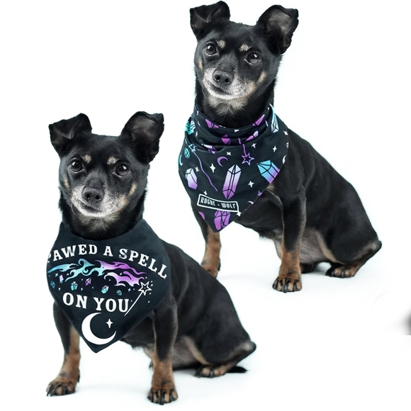 Rogue + Wolf Other - 🆕️🆑️ ROGUE +WOLF Pet Bandana I Pawed A Spell On You Black Adjustable Snaps